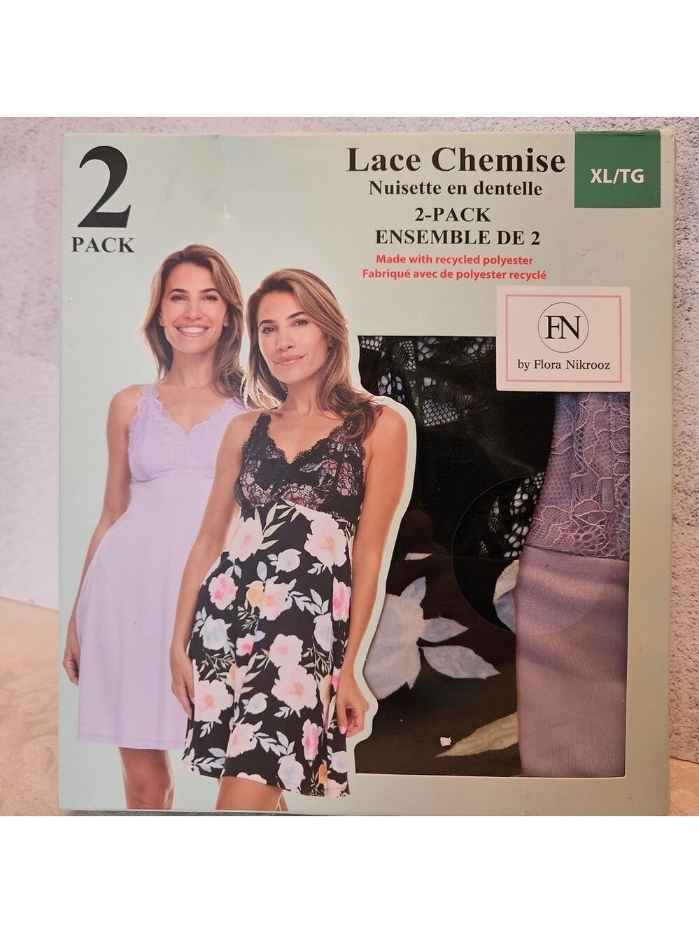Flora Nikrooz Size M Mauve and Black Floral 2 Pack of Lace Chemises